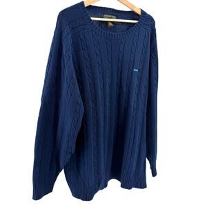 Vintage 90s Alexander Julian Colours Navy Blue 100% Cotton Cable Knit Sweater